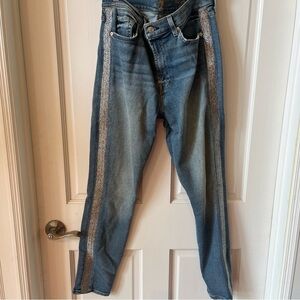 7 For All Mankind Blue Jeans with Silver Metallic Stripes